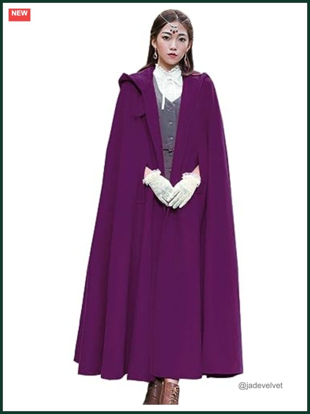 Wool Blend Hooded Cape Maxi Cloak Poncho Coat Windproof Lined Women